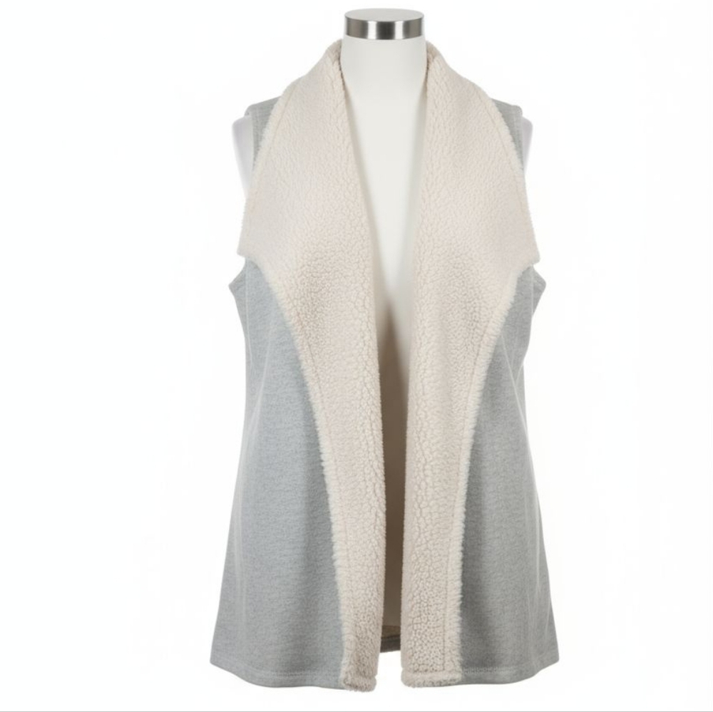 Signature Studio Sleeveless Vest Gray Beige Knit Women's Size Large